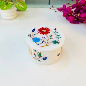 White Floral Thanksgiving Jewelry Box Round Decorative Storage <b>Case</b> Inlaid Trinket Organizer for Gift and Vanity - Product Image 1
