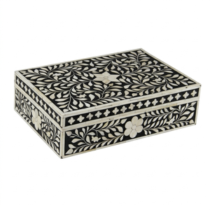 Bela Artisan Handmade Bone Inlay Decorative <b>Box</b> Floral Pattern Jewelry Organizer Luxury Resin Home Decor Trinket Living Room - Product Image 1