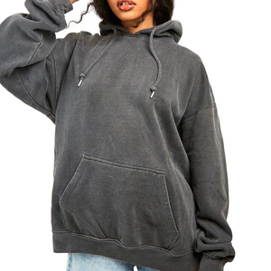 Sweat-shirt polaire à capuche oversize pour femme, couleur unie, épaules tombantes, manches longues, respirant, pour l'automne, longueur longue, en coton - Product Image 1