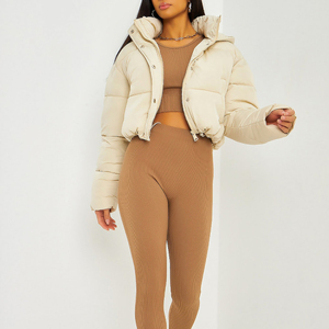 Women <b>Cropped</b> <b>Puffer</b> <b>Jacket</b> With Custom Logo Women Wholesale Winter Wear Loose Fit Stand Collar Women <b>Puffer</b> <b>Jacket</b> - Product Image 3