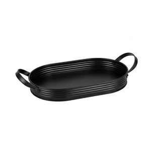 Modern Gray Galvanized Metal Oval Serving <b>Tray</b> With Handles For Home Decor Parties And Kitchen Serving Ware In Lowest Price - Product Image 4