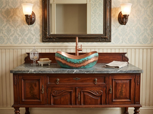 Handmade Copper Green Patina <b>Bathroom</b> Sink <b>Rustic</b> <b>Vanity</b> Basin Handcrafted Oxidized Copper Vessel Wash Basin Luxury Decorative - Product Image 3