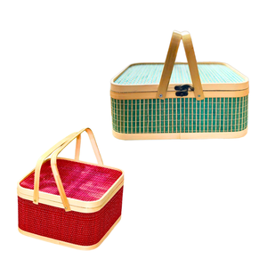 Panier-cadeau décoratif en bambou le plus vendu avec couvercle et poignées, fait main, idéal pour cadeaux et rangement - Product Image 1