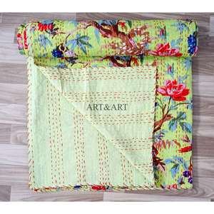 ผ้าคลุมเตียงควีนไซส์ลายปักนกแบบคันธาสุดหรู ผ้าปูที่นอนผ้าฝ้ายทำมือสั่งทำได้ ขายส่ง - Product Image 5