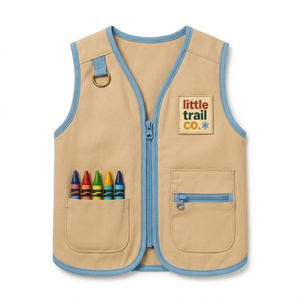 Gilet utilitaire pour enfants OEM, écologique, respirant, en toile, avec bordure en dentelle, plusieurs poches, unisexe, toutes saisons, gilet uniforme - Product Image 3