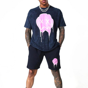 Custom Print Logo Summer Breathable 2-Piece Cotton Streetwear <b>Shirt</b> and Shorts Set for <b>Men</b> - Product Image 1