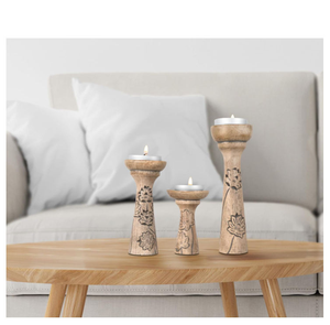 Décoration pour centre de table, ensemble de 3 bougies pilier style farmhouse, porte-bougie en forme de lotus, porte-bougie en forme de vigne, par MULTI CRAFT - Product Image 3