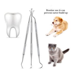 Kit de 3 gratte-dents dentaires pour chiens et chats, double tête en acier inoxydable, outil professionnel manuel pour l'élimination du tartre chez les animaux de compagnie - Product Image 3