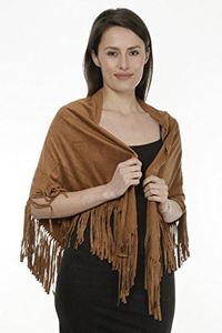 Women's Brown Suede Fringe Shawl Long Solid Color Autumn Daily Wear <b>Scarf</b> - Product Image 3
