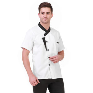 Chaqueta de Chef Blanca de Manga Corta para Hombre, Cuello Negro, Alta Visibilidad, Transpirable, de Algodón, Overol de Trabajo - Product Image 5