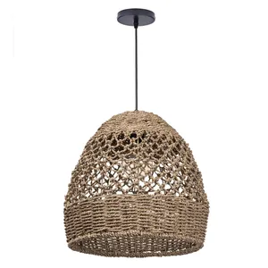 Handmade <b>Wicker</b> Pendant <b>Light</b> Shade Natural Rattan Hanging Lamp Cover Boho <b>Ceiling</b> Lighting Home Decor Fixture - Product Image 2