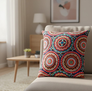 Housse de coussin à motif médaillon ethnique traditionnel, avec des motifs géométriques culturels vibrants, qualité d'exportation supérieure 18X18 - Product Image 3