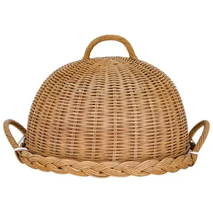 Cúpula protectora de comida de ratán hecha a mano, tejida, con asa, para cocina, comedor, antimosquitos. - Product Image 1