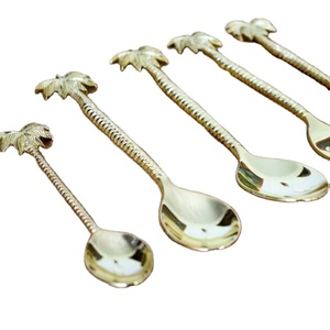 Handcrafted Fancy Cutlery Set New Style Shining Metal Brass <b>Spoon</b> with Plant Handle High Finishing Polish for Kitchens - Product Image 1