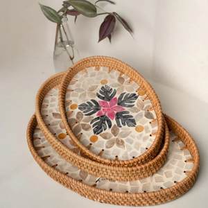 Bandeja de Servir Ovalada de Madera con Tejido de Ratán y Nácar, Elegante, Personalizada OEM ODM, Apta para Alimentos, Hecha a Mano, Decoración para el Hogar, Ideal para Regalos - Product Image 5