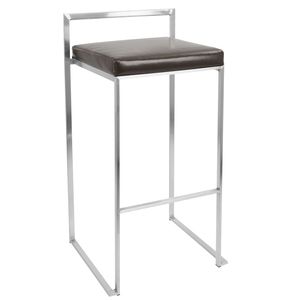 Contemporary Fuji Stackable Barstool by Fuji Set of 2 Brown Faux <b>Leather</b> Modern Style <b>Bar</b> <b>Stools</b> - Product Image 1