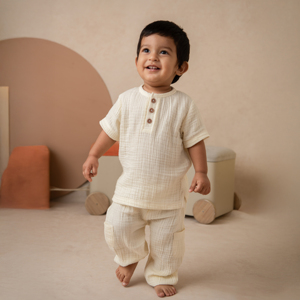 <b>Cot</b> & Candy Organic Muslin Short Sleeve Henley T-Shirt with Lounge Pant <b>Set</b> Summer Breeze Collection - Product Image 6