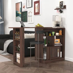 Mobile Bar Moderno da Cucina con 6 Spazi Contenitori e 2 Ante in Vetro Scanalato, Piano Girevole, Arredamento per Cucina - Product Image 3