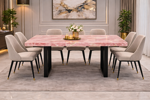 Table à manger rectangulaire en onyx rose écologique de qualité supérieure, table artisanale de luxe, design élégant pour des espaces de vie élégants - Product Image 2