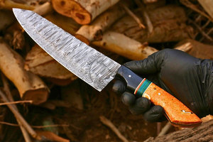 Cuchillo de Chef Hecho a Mano de Acero de Damasco, Hoja de 8 Pulgadas, Estilo Japonés, Mango Ambidiestro con Patrón de Damasco Trenzado - Product Image 3