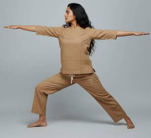Eco Friendly Organic Cotton <b>Women</b> Yoga Wear Set Loose Fit Meditation <b>Suit</b> Solid Lightweight Short Wholesale 2 Piece Breathable - Product Image 2
