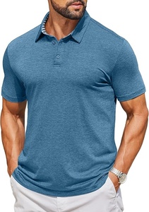 Polo de Manga Corta Azul para Hombre, Color Sólido, Tejido de Algodón, Ropa Casual - Product Image 3