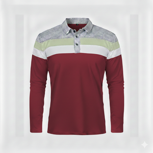 Polo à manches longues pour homme, rayé, patchwork, col à revers, décontracté, respirant, doux, pour le quotidien et le golf, vente en gros - Product Image 5