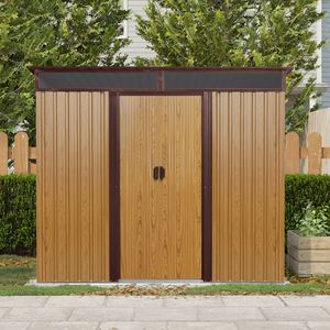 Abri de jardin en métal couleur café de 2,4 m x 1,8 m avec fenêtre et plaque transparente pour jardin et pelouse - Product Image 6