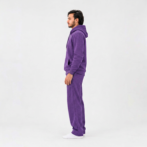 Customized Unisex <b>Purple</b> Solid Hooded Tracksuit Set Full Sleeve Casual Sweatshirt Pants Regular Fit Heavyweight Cotton Winter - Product Image 2