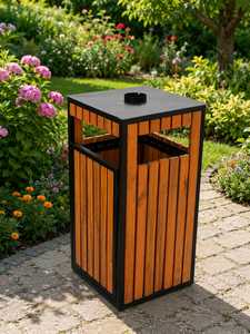 Bac à compost rectangulaire d'extérieur en bois, design minimaliste, avec cadre métallique et dessus ouvert, pour usage en jardin - Product Image 1