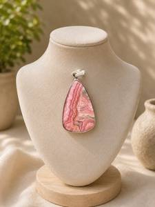 Natural Rhodochrosite Teardrop Sterling Silver Ethnic Unisex Wedding <b>Birthstone</b> July <b>Pendant</b> - Product Image 1