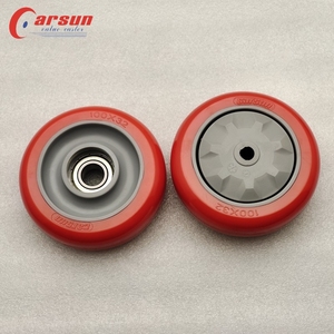 CARSUN 100x32mm Roue moyenne PU 4 pouces roue en polyuréthane rouge avec roulements et couvercles en plastique