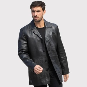 Veste en cuir d'agneau mi-longue pour homme - Style streetwear coupe-vent et écologique - Product Image 1