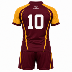 WARPRO ชุดเสื้อรักบี้สีเหลืองมารูนสำหรับผู้ชาย แขนสั้น คอวี ระบายความชื้นได้ดี ทรงพอดีตัว ทุกฤดูกาล ชุดทีม - Product Image 5