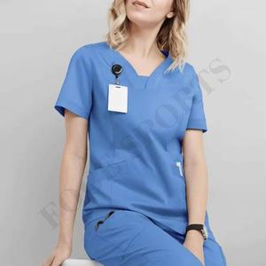 Mujeres Plain Scrub Tops Básicos Ropa DE TRABAJO Profesionales Cuello en V Scrub To - Product Image 2