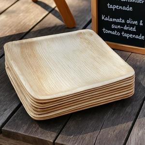 Assiettes carrées robustes en feuille de palmier de 10 pouces, étanches, compatibles micro-ondes, jetables, naturelles, artisanales en feuille d'arec - Product Image 1
