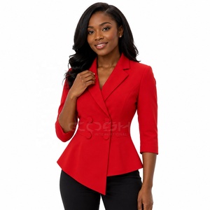 Blazer rouge à double boutonnage Cosh International Sorority Sisterhood avec logo personnalisé, manches trois quarts, manteau mi-long amincissant - Product Image 1