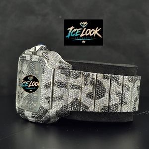 ICELOOK JEWELRY ผู้ชายหรูหราสแตนเลสสตีลนาฬิกาสแควร์ 40 มม. อะนาล็อก แซฟไฟร์คริสตัลกรอบหน้าปัดตัวเลขโรมัน 20 มม. - Product Image 3