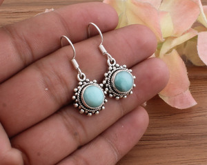 Boucles d'oreilles pendantes en larimar naturel, argent sterling 925, pierre de mer bleue, bijoux de luxe pour femmes, pour mariage et fête - Product Image 3