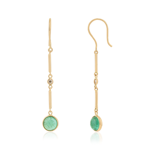 Elegant Classic Design Handcrafted 7 mm Round Cut Emerald & Diamond Simple <b>Dangle</b> <b>Earrings</b> Solid 14K Yellow <b>Gold</b> Bulk Jewelry - Product Image 3