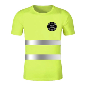 Men's <b>Neon</b> Green Reflective Work <b>T</b>-<b>Shirt</b> Custom Logo Printed Hi Visibility Short Sleeve O-Neck Polyester Fluorescent <b>Shirt</b> - Product Image 1