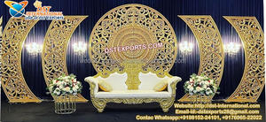 Marco dorado Mehrab para decoración de escenario Nikah estilo Bollywood Marco de escenario de boda asiático decoración de boda tradicional india Panel de escenario - Product Image 2