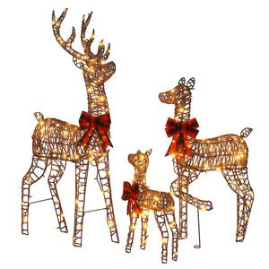 Set di 3 Renne Natalizie Illuminate da Esterno Resistenti alle Intemperie, Ornamenti in Rattan, Statuine e Giocattoli Natalizi - Product Image 1