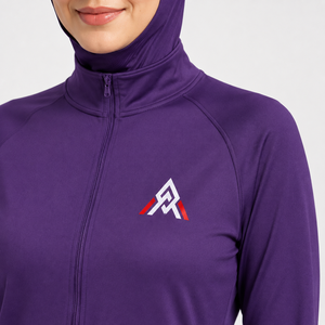 Traje de Baño Burkini Modesto para Mujer, Manga Larga, Cuello Alto, Color Morado Sólido, Secado Rápido, Spandex, Poliéster, Cobertura Completa - Product Image 5