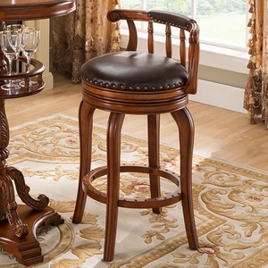 Taburete de Bar Giratorio con Base de Metal, Asiento Tapizado en Cuero PU Marrón, Detalle de Tachuelas, Silla de Bar Comercial Ajustable de Lujo Contemporáneo - Product Image 6