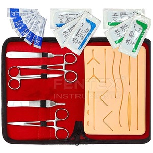FENTEX CE Certified Suture Practice <b>Kit</b> Full Set Stainless Steel Surgical Tools Reusable 14 Pre-Cut Wounds Silica <b>Gel</b> Suture Pad - Product Image 1