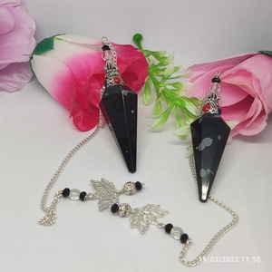 Péndulo de Obsidiana en Forma de Copo de Nieve con Cadena de Loto, Cristal Pulido, para Sanación y Radiestesia, Venta Caliente - Product Image 6