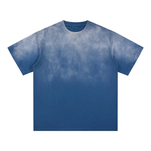 <b>Men's</b> <b>Tie</b>-Dye Cotton T-Shirt Short Sleeve O-Neck Regular Fit Casual Knitted Solid <b>Blue</b> Color - Product Image 1