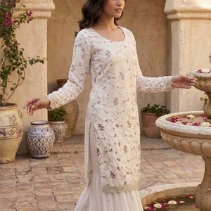 Elegant Georgette Sequins, Thread and Zari Embroidered <b>Top</b> with Flairy Sharara Set for Women Wear by Royal Export - Product Image 2