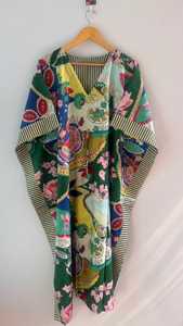 Custom made Vacation-Ready Cotton <b>Kaftan</b> - Floral Print V-Neck & Waist Drawstring Indian Handmade Cotton <b>Kaftan</b> Beach Cover - Product Image 4